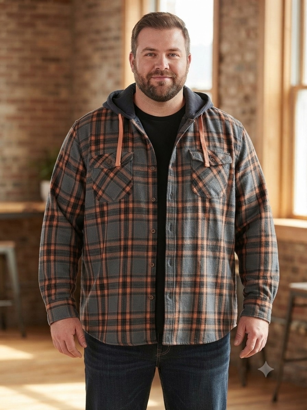 Legendary Whitetails Gray & Orange Plaid Hooded Flannel Jacket